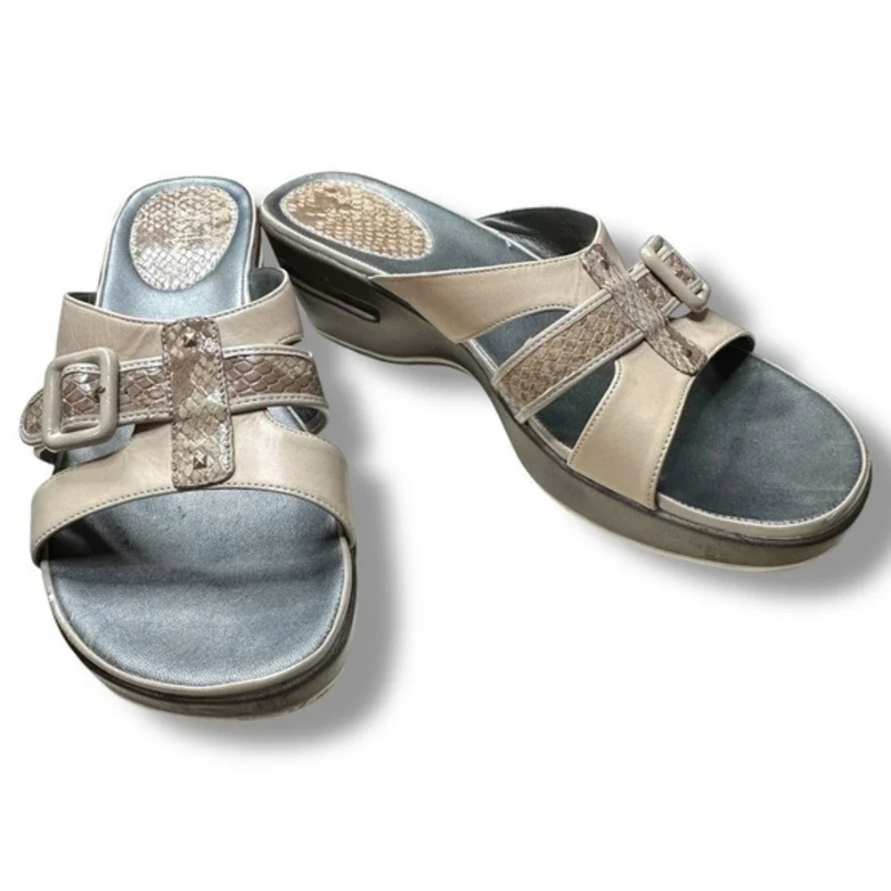 Y2K Vintage Cole Haan Nike Air Slide Sandals 10 Tan Snake Print Comfort Heels‎